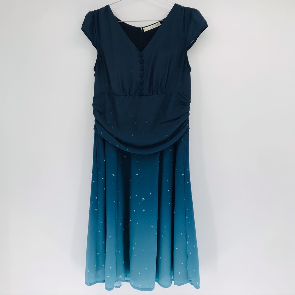 Wayward Fancies Ombre Star Drop Waist Midi Dress Blue Size Small